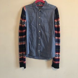 Free People We the Free M blue button down sweater sleeves red navy black